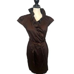 Women’s Elizabeth McKay BROWN Scotland Wrap Lined Dress Ruffles Size 6 NWT